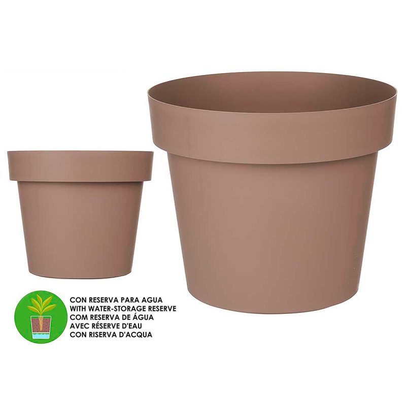 VASO PLASTICA MARRONE CON RISERVA D'ACQUA 35CM