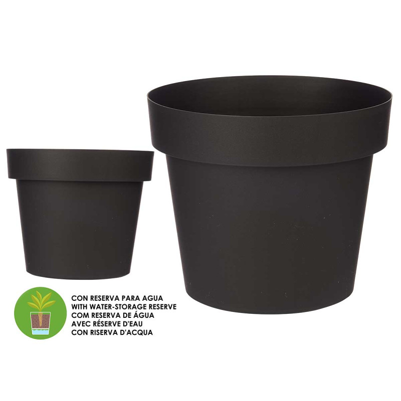 POT EN PLASTIQUE ANTHRACITE  RÉSERVE D'EAU 35CM 
