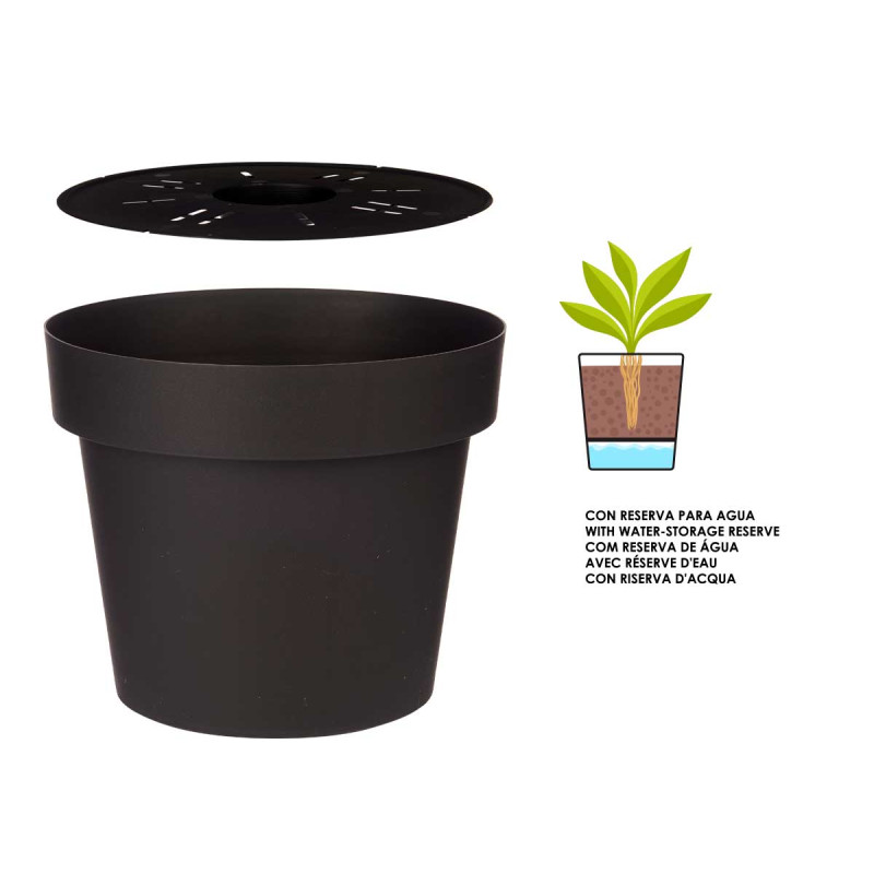 PLASTIC POT ANTHRACITE W WATER RESERVOIR 35CM DIAM