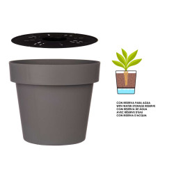 VASO PLASTICO CINZENTO C RESERVA AGUA 40 CM 