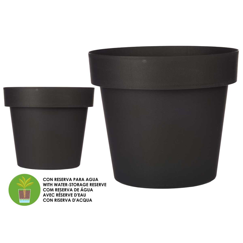 PLASTIC POT ANTHRACITE W WATER RESERVOIR 40CM DIAM