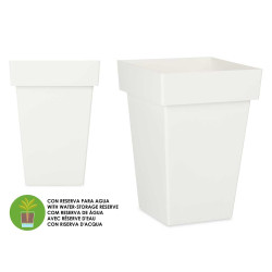 SQUARE POT WHITE WITH WATER RESERVOIR 30CM DIAM