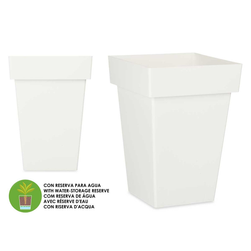 SQUARE POT WHITE WITH WATER RESERVOIR 30CM DIAM