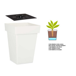 SQUARE POT WHITE WITH WATER RESERVOIR 30CM DIAM