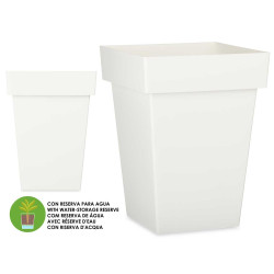 SQUARE POT WHITE WITH WATER RESERVOIR 40CM DIAM
