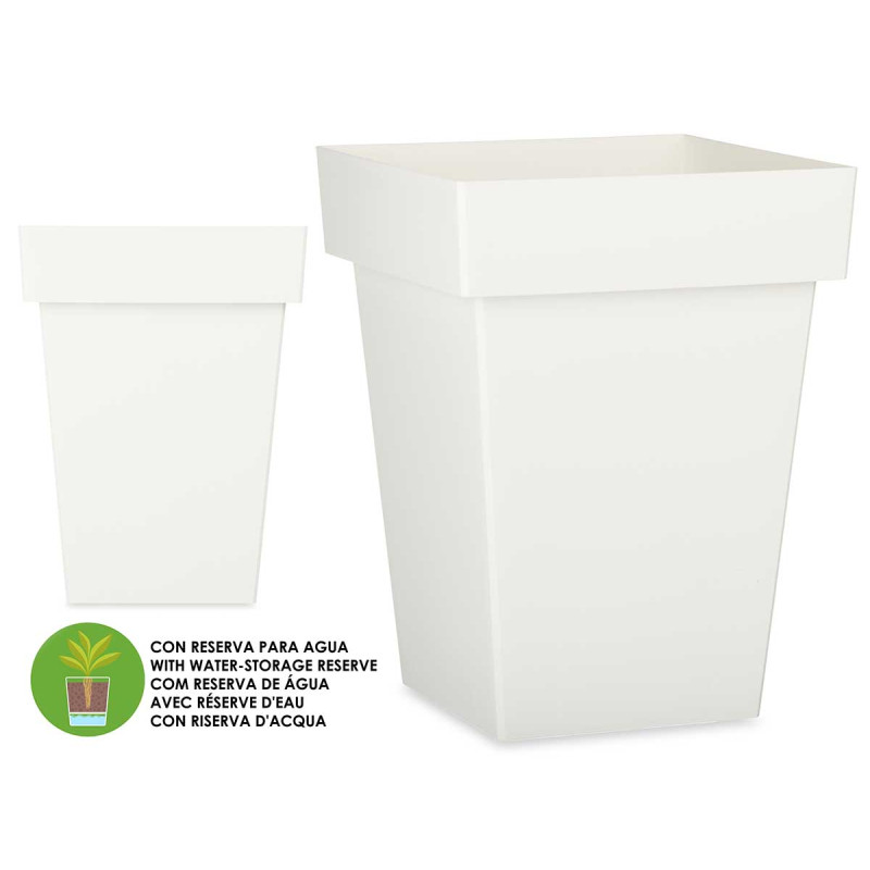 POT CARRÉ BLANC AVEC RÉSERVE D'EAU 40CM 