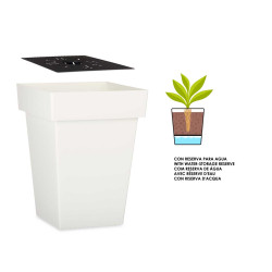 POT CARRÉ BLANC AVEC RÉSERVE D'EAU 40CM 