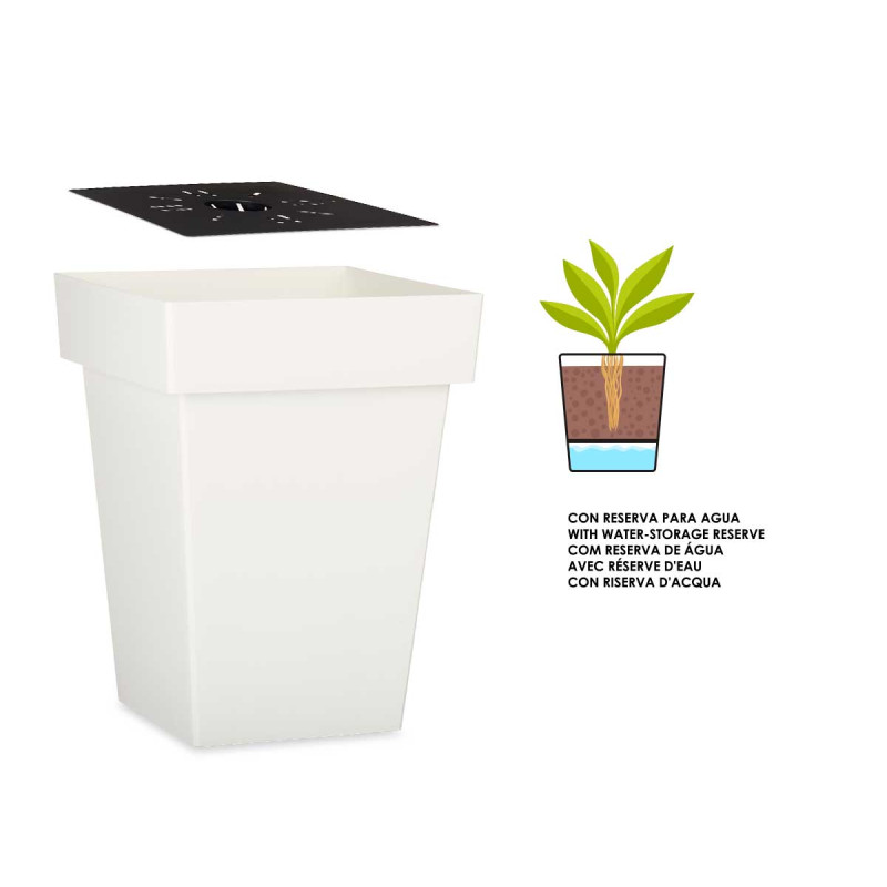 POT CARRÉ BLANC AVEC RÉSERVE D'EAU 40CM 