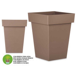 SQUARE POT BROWN WITH WATER RESERVOIR  40CM DIAM