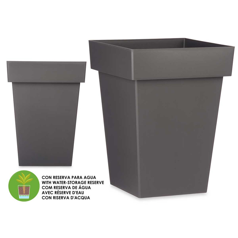 SQUARE POT GREY WITH WATER RESERVOIR  40CM DIAM