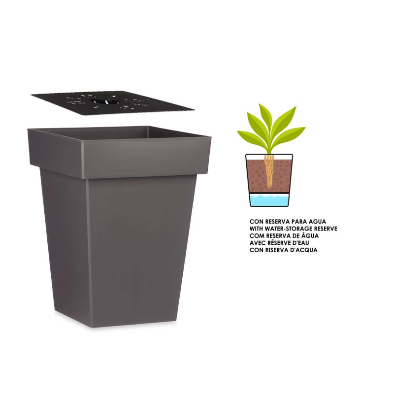 SQUARE POT GREY WITH WATER RESERVOIR  40CM DIAM