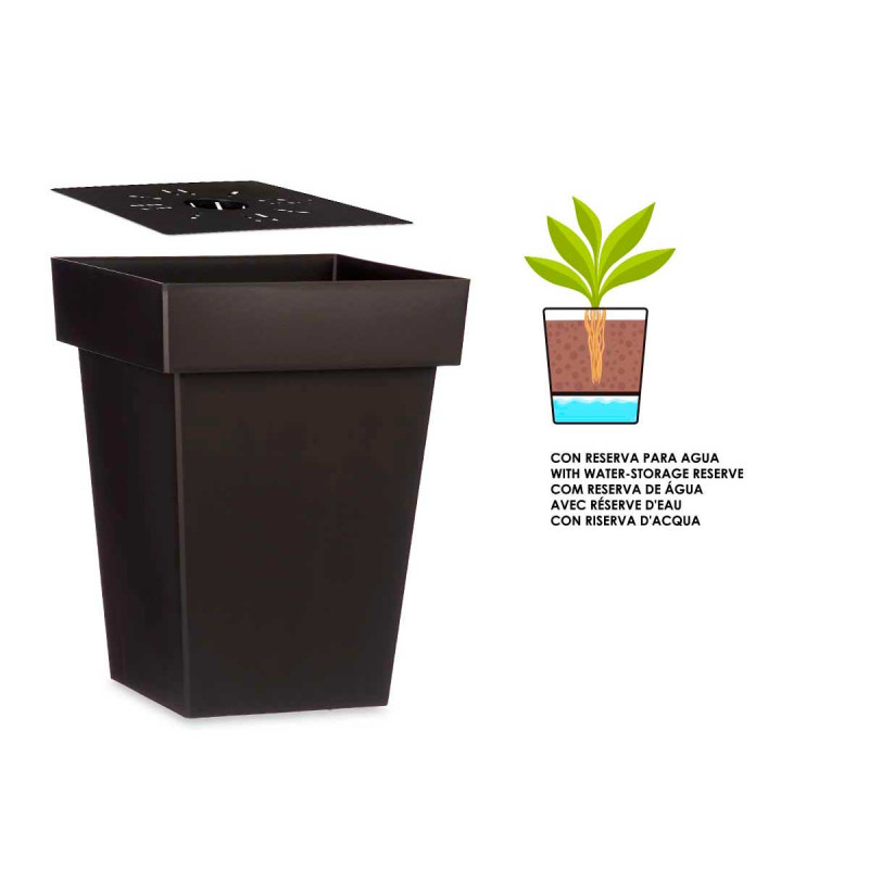 SQUARE POT ANTHRACITE W WATER RESERVOIR 40CM DIAM