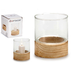 PORTA VELAS CRISTAL BASE MADERA RED PQ