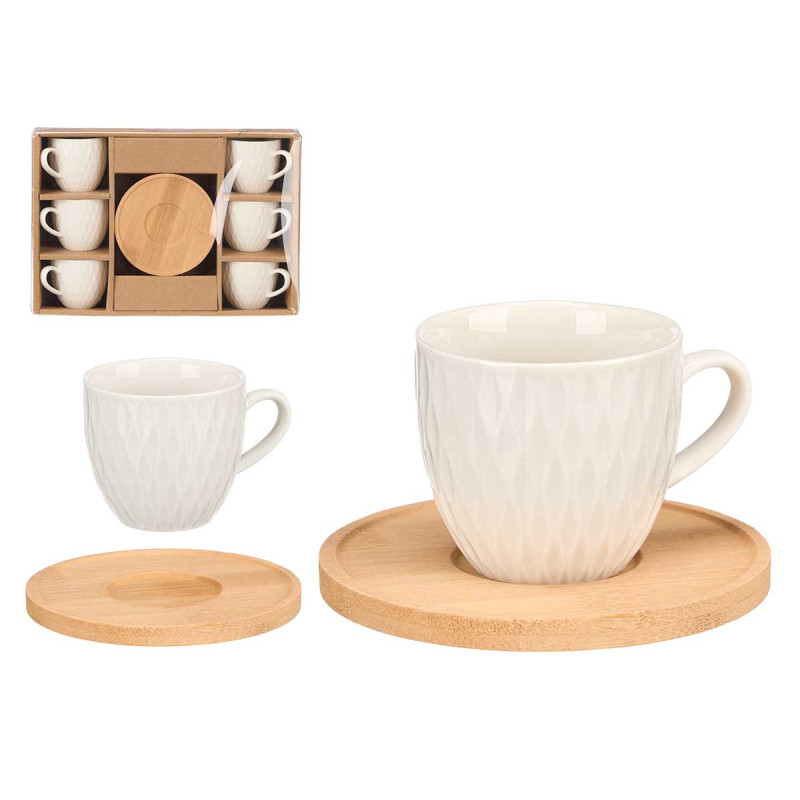 SET 6 TASSES À CAFÉ ET SOUCOUPES BAMBOU LOSANGES