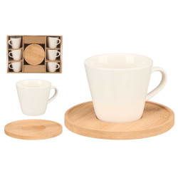 SET 6 CUPS BAMBOO COFFEE PLATES SMOOTH