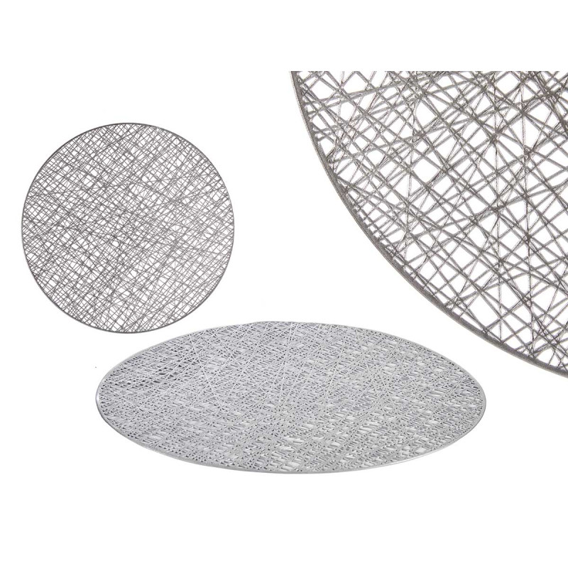 TAPIS DE TABLE ROND PLASTIQUE ARGENTE