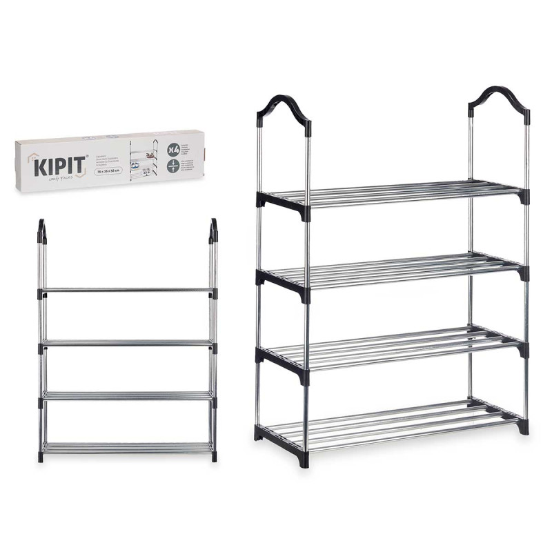 4 TIER SHOE RACK 4 BARS SHELVES BLACK