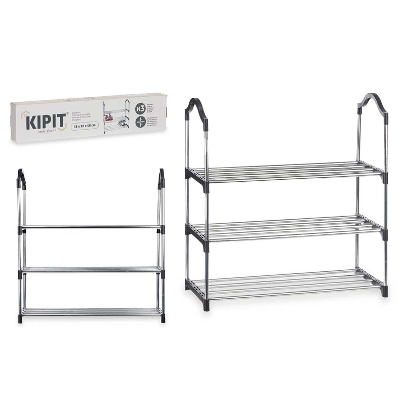 3 TIER SHOE RACK 4 BARS SHELVES BLACK