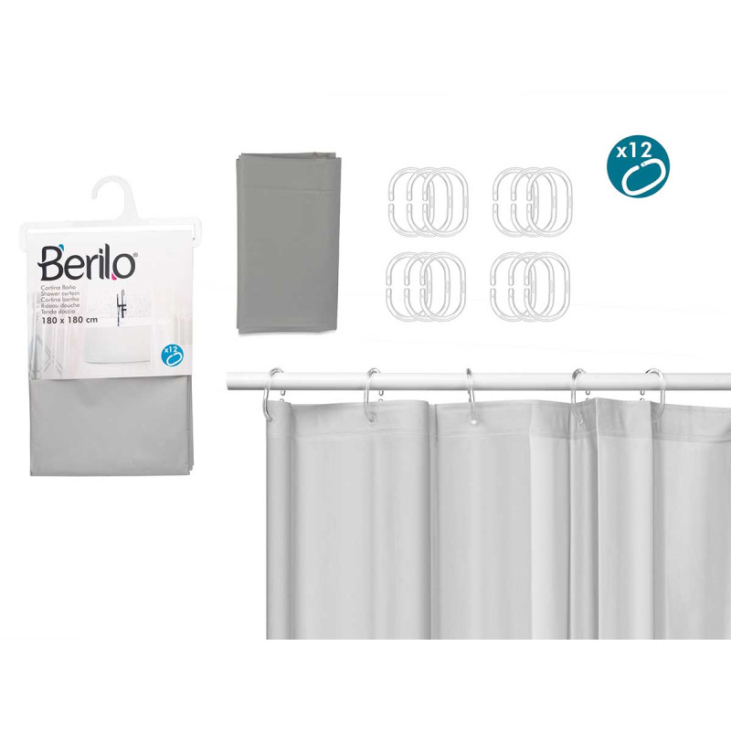 CORTINA WC TRANSPARENTE CINZENTO 180X180CM
