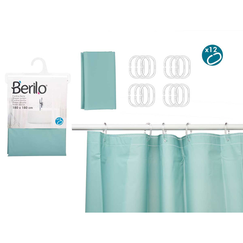 CORTINA WC TRANSPARENTE VERDE AZULADO 180X180CM