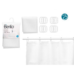 CORTINA WC POLIESTER  BRANCO PONTOS 180X180CM