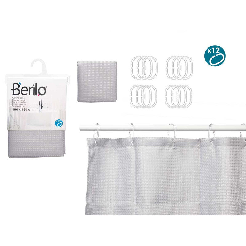 POLYESTER BATHROOM CURTAIN GREY DOTS 180x180cm