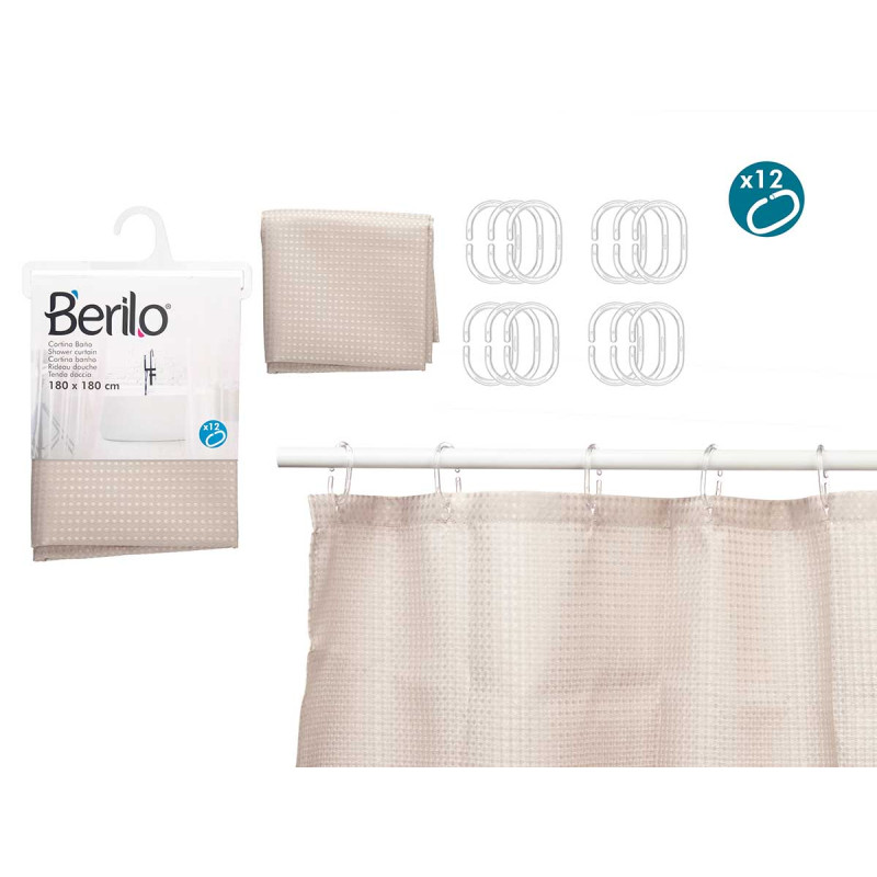 CORTINA WC POLIESTER BEGE PONTOS 180X180CM
