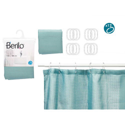 CORTINA WC POLIESTER VERDE AZUL PONTOS 180X180CM