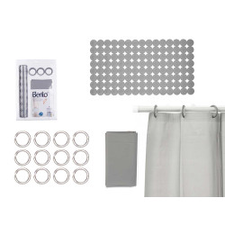 SET BATHROOM CURTAIN PEVA AND SHOWER MAT GREY