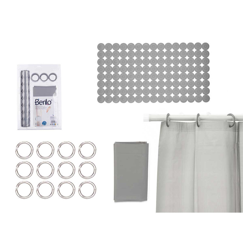 SET BAGNO TENDA PEVA E TAPPETINO DOCCIA GRIGIO