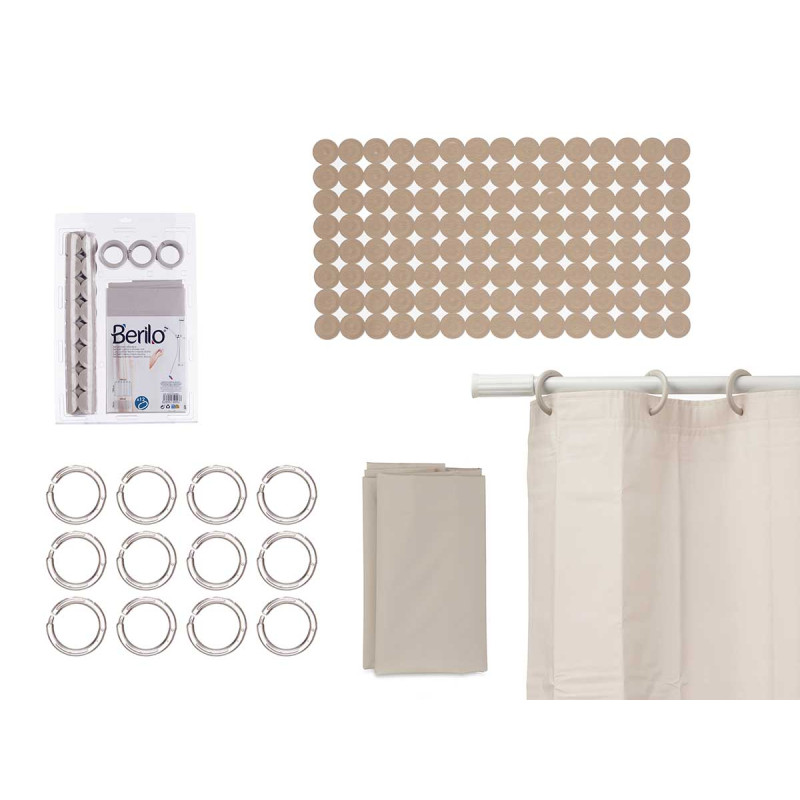 SET BAGNO TENDA PEVA E TAPPETINO DOCCIA BEIGE
