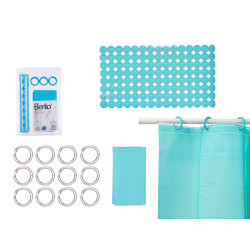 CONJ WC CORTINA PEVA E TAPETE DUCHE AZUL