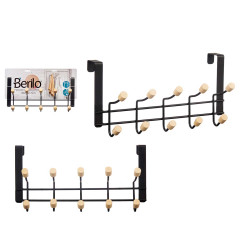 METAL HANGER 10 BLACK WOODEN HOOKS 