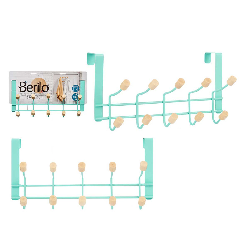 CINTRE EN MÉTAL 10 CROCHETS EN BOIS MENTHE