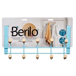 PERCHA METAL 10 GANCHOS MADERA AZUL