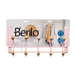 APPENDINO METALLO 10 GANCI LEGNO ROSA