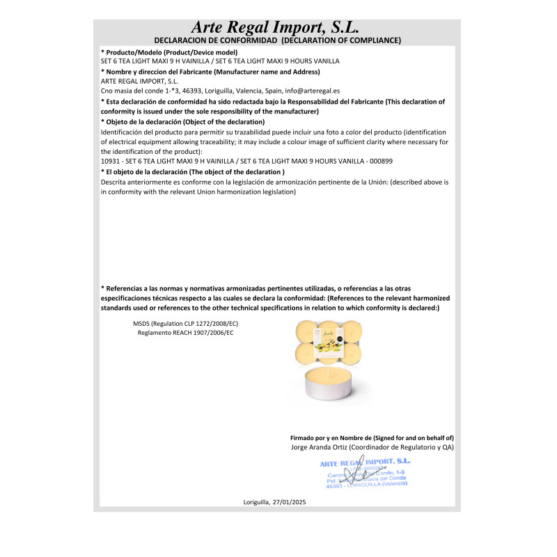 SET 6 BOUGIES CHAUFFE PLAT MAXI 9 HEURES VANILLE