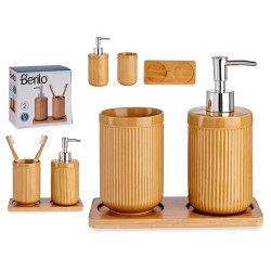 SET BAGNO CERAMICA 2 PEZZI CAMEL CON VASSOIO BAMBÙ