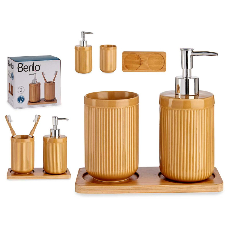 SET BAÑO CERAMICA 2 PZS CAMEL C BANDEJA BAMBU