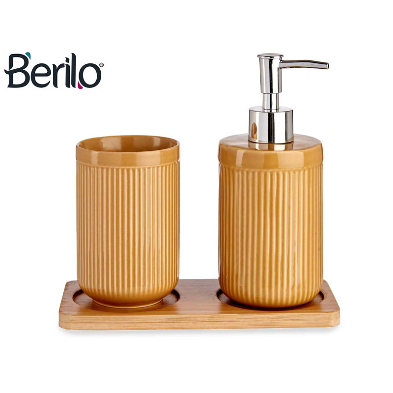 SET BAGNO CERAMICA 2 PEZZI CAMEL CON VASSOIO BAMBÙ