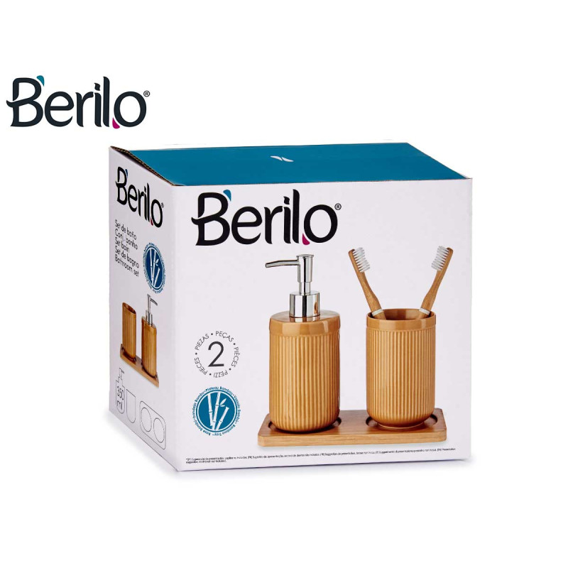 SET BAGNO CERAMICA 2 PEZZI CAMEL CON VASSOIO BAMBÙ