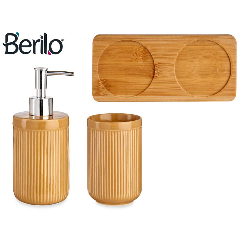 SET BAGNO CERAMICA 2 PEZZI CAMEL CON VASSOIO BAMBÙ