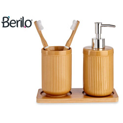 SET BAÑO CERAMICA 2 PZS CAMEL C BANDEJA BAMBU