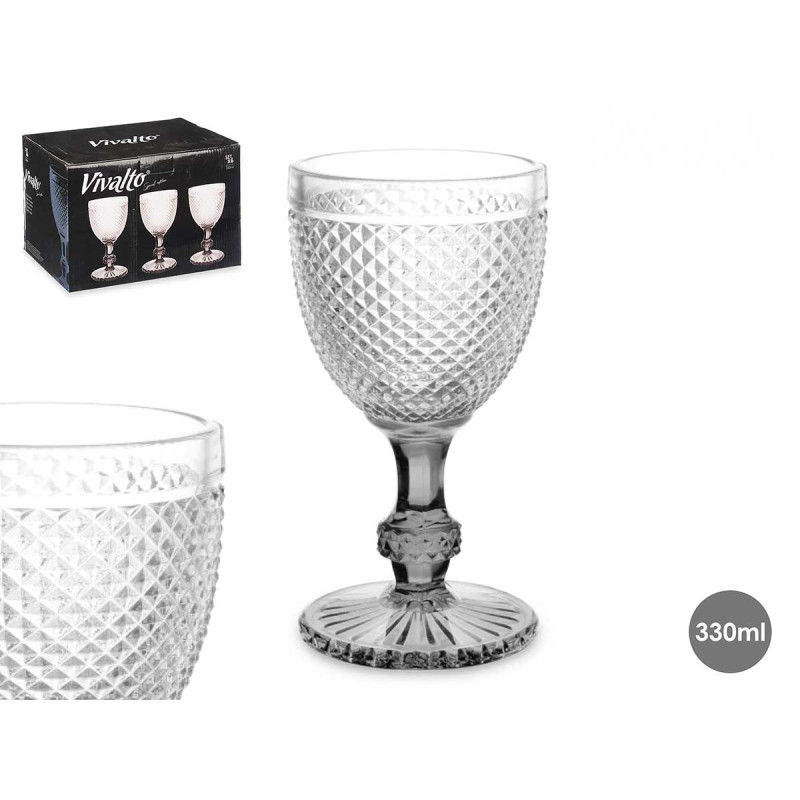 VERRE À VIN DIAMANT TRANSP PIED ANTHRACITE 330 ML