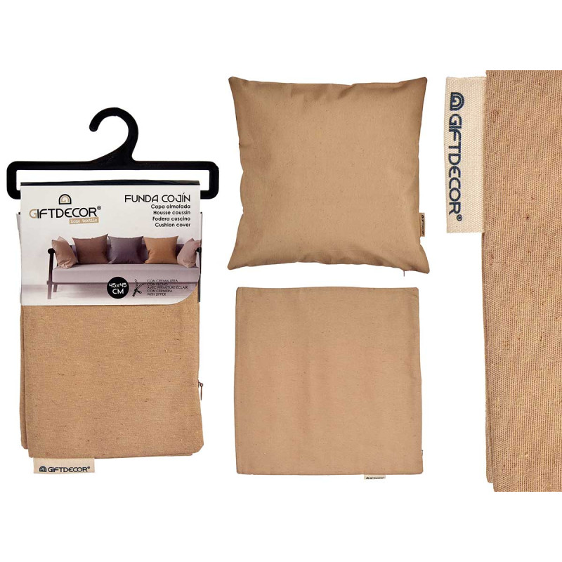 CAPA ALMOFADA COM FECHO 45X45CM BEGE