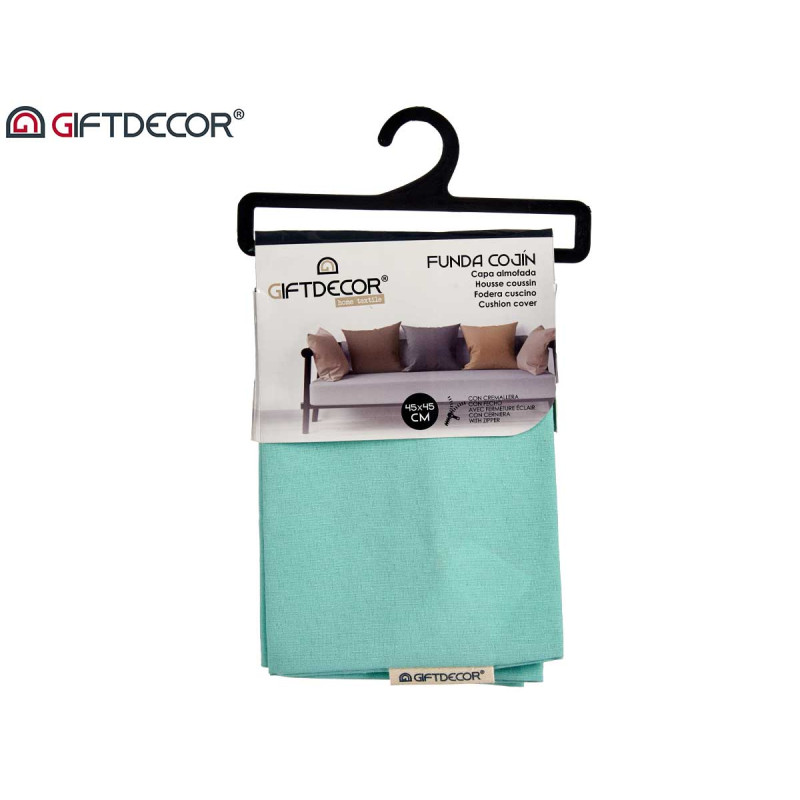 CAPA ALMOFADA COM FECHO 45X45CM TURQUESA