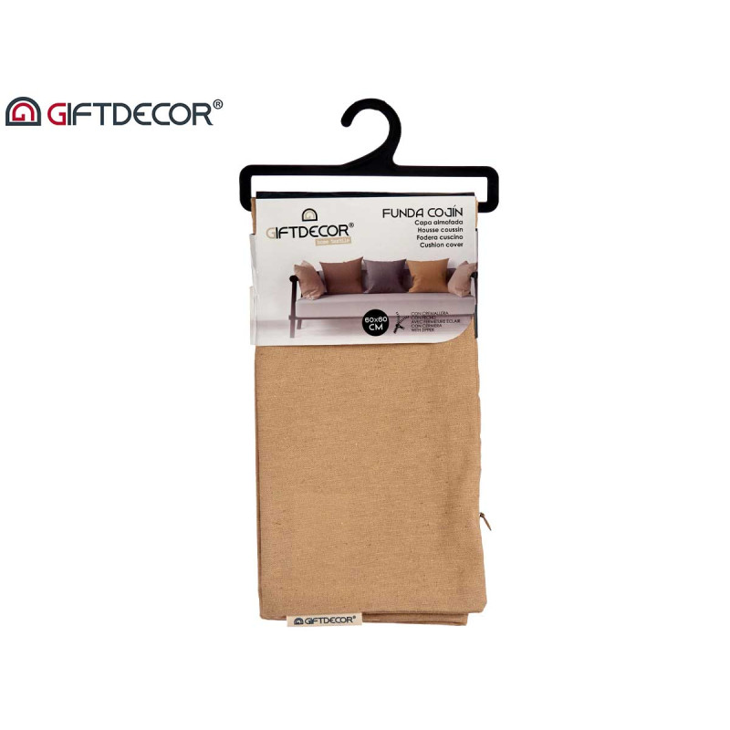 CAPA ALMOFADA COM FECHO 60X60CM BEGE 
