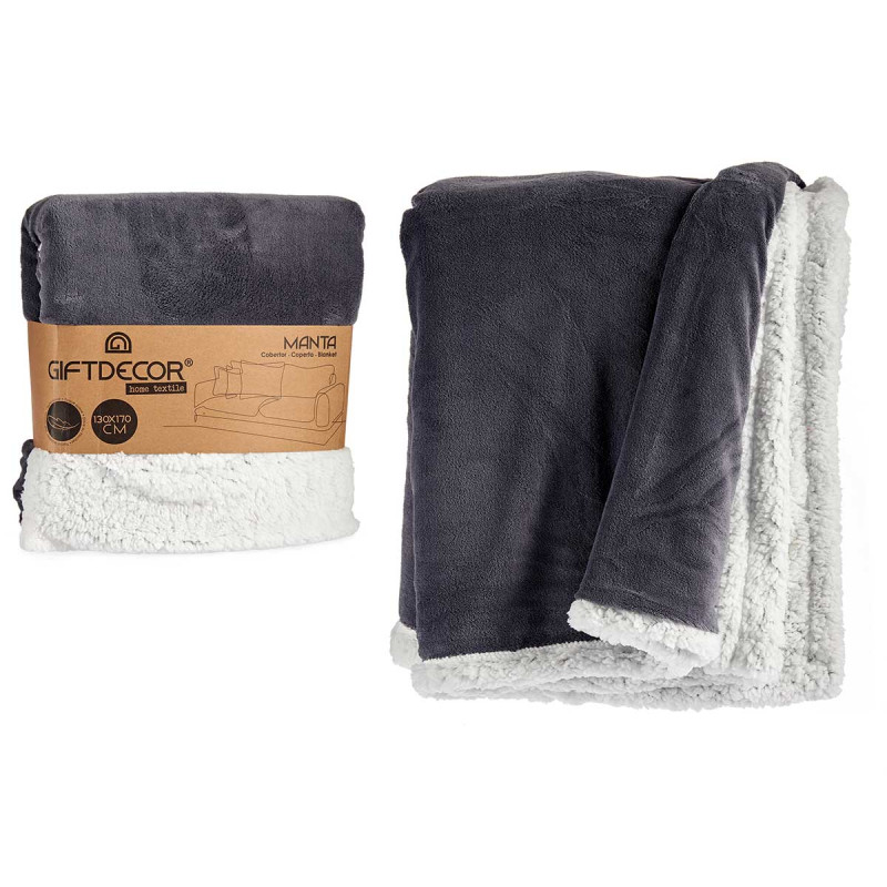 COUVERTURE CORAIL ET SHERPA 130X170CM GRIS FONCE 