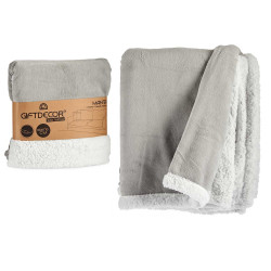 COUVERTURE CORAIL ET SHERPA 130X170CM GRIS CLAIRE 