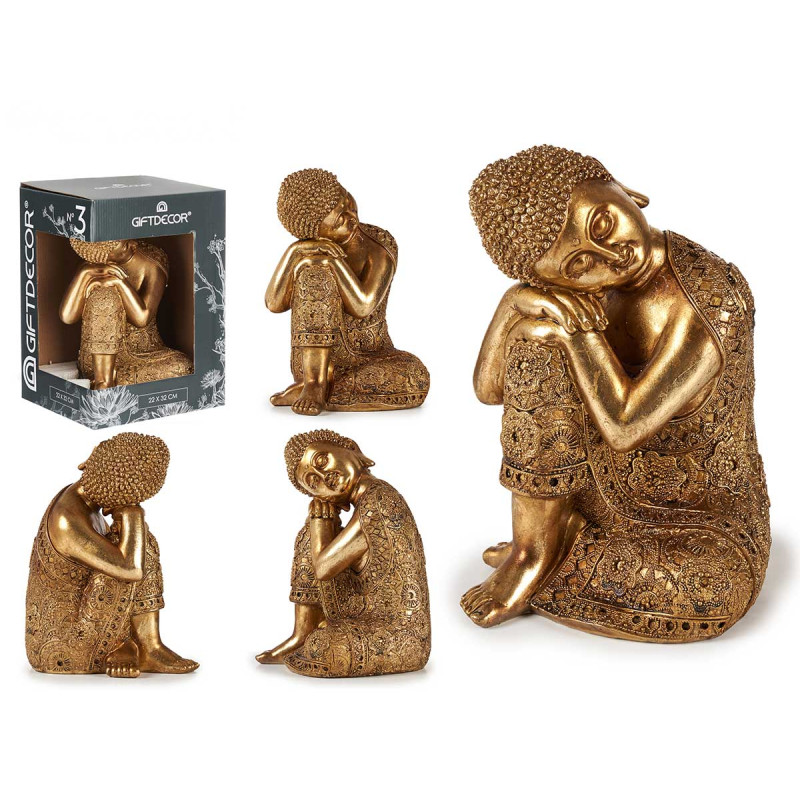 BOUDDHA ASSIS LATERAL RESINE DORE 32CM
